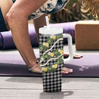Aloha Puakenikeni Anthurium Pikake Lei Tumbler With Handle Black Hawaiian Palaka Pattern
