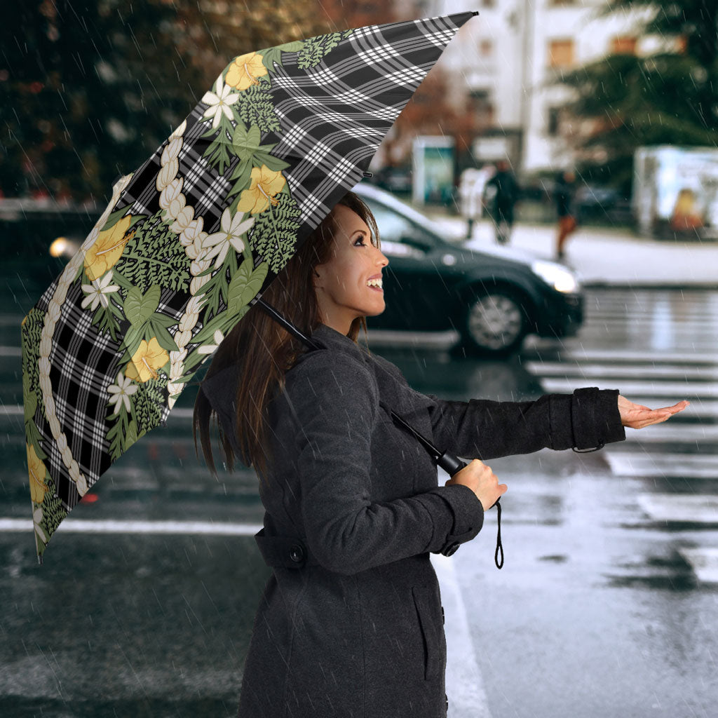 Aloha Puakenikeni Anthurium Pikake Lei Umbrella Black Hawaiian Palaka Pattern
