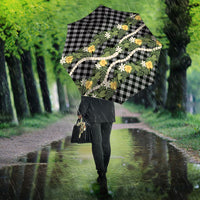 Aloha Puakenikeni Anthurium Pikake Lei Umbrella Black Hawaiian Palaka Pattern