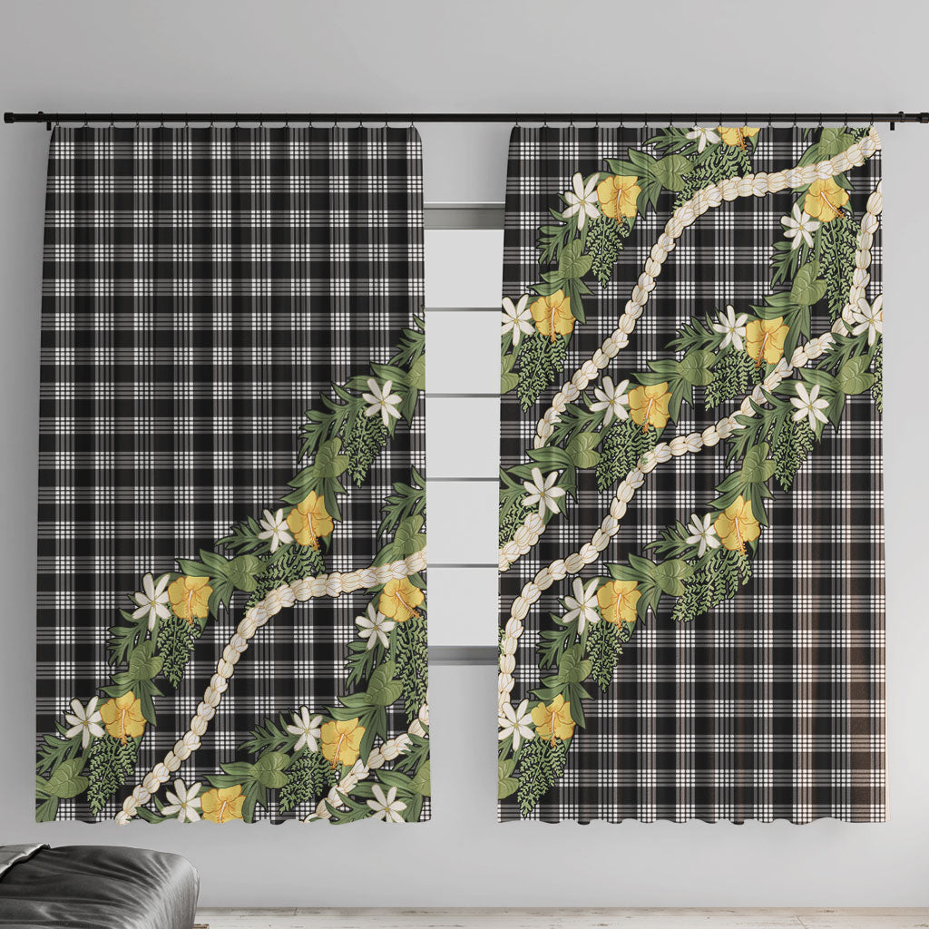 Aloha Puakenikeni Anthurium Pikake Lei Window Curtain Black Hawaiian Palaka Pattern