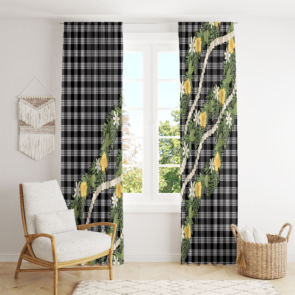 Aloha Puakenikeni Anthurium Pikake Lei Window Curtain Black Hawaiian Palaka Pattern