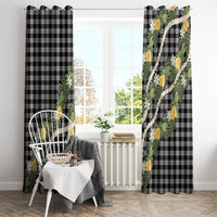 Aloha Puakenikeni Anthurium Pikake Lei Window Curtain Black Hawaiian Palaka Pattern