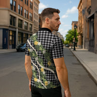 Aloha Puakenikeni Anthurium Pikake Lei Zipper Polo Shirt Black Hawaiian Palaka Pattern