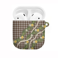 Aloha Puakenikeni Anthurium Pikake Lei AirPods Case Chocolate Hawaiian Palaka Pattern