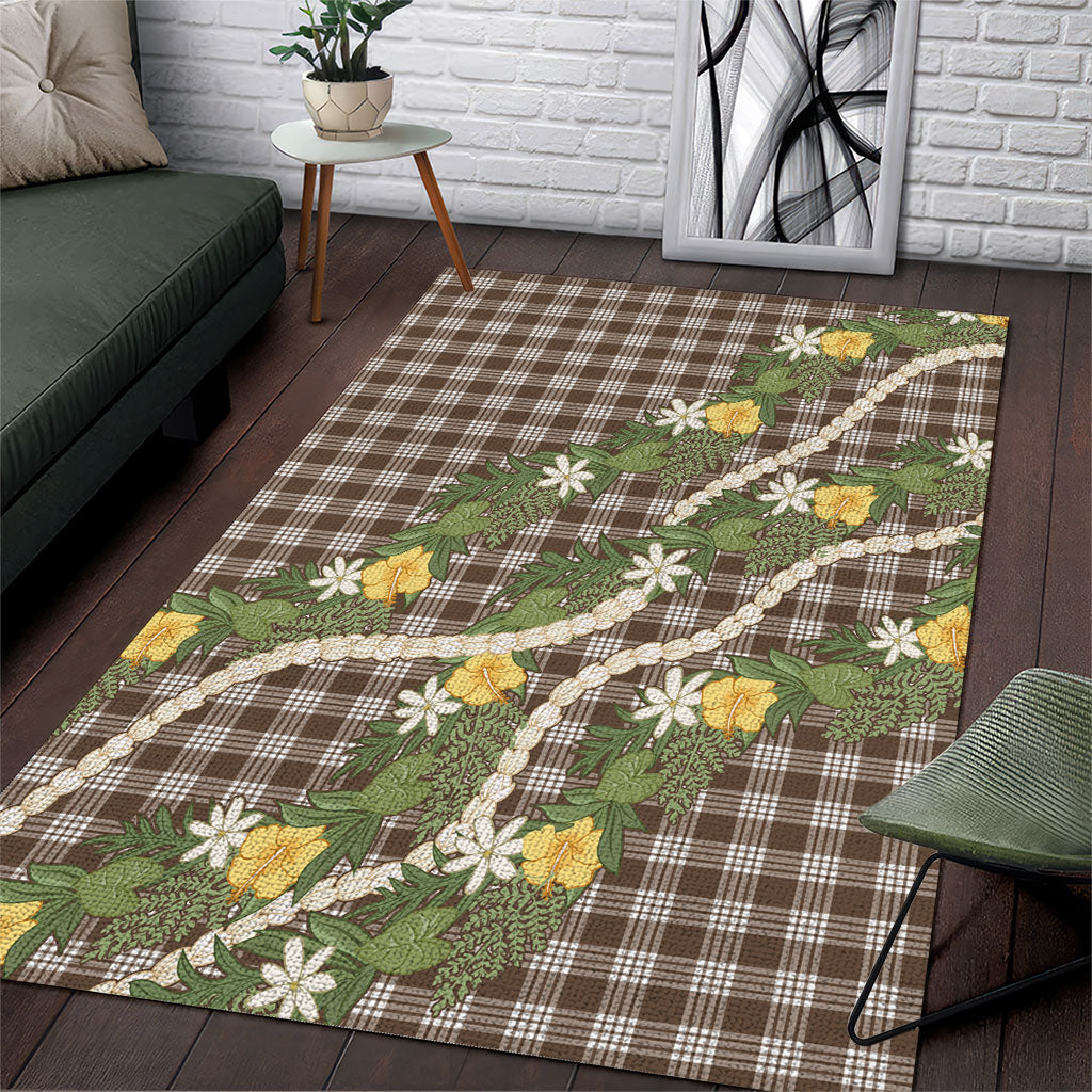 Aloha Puakenikeni Anthurium Pikake Lei Area Rug Chocolate Hawaiian Palaka Pattern LT9 Chocolate - Polynesian Pride