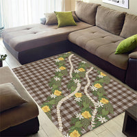 Aloha Puakenikeni Anthurium Pikake Lei Area Rug Chocolate Hawaiian Palaka Pattern