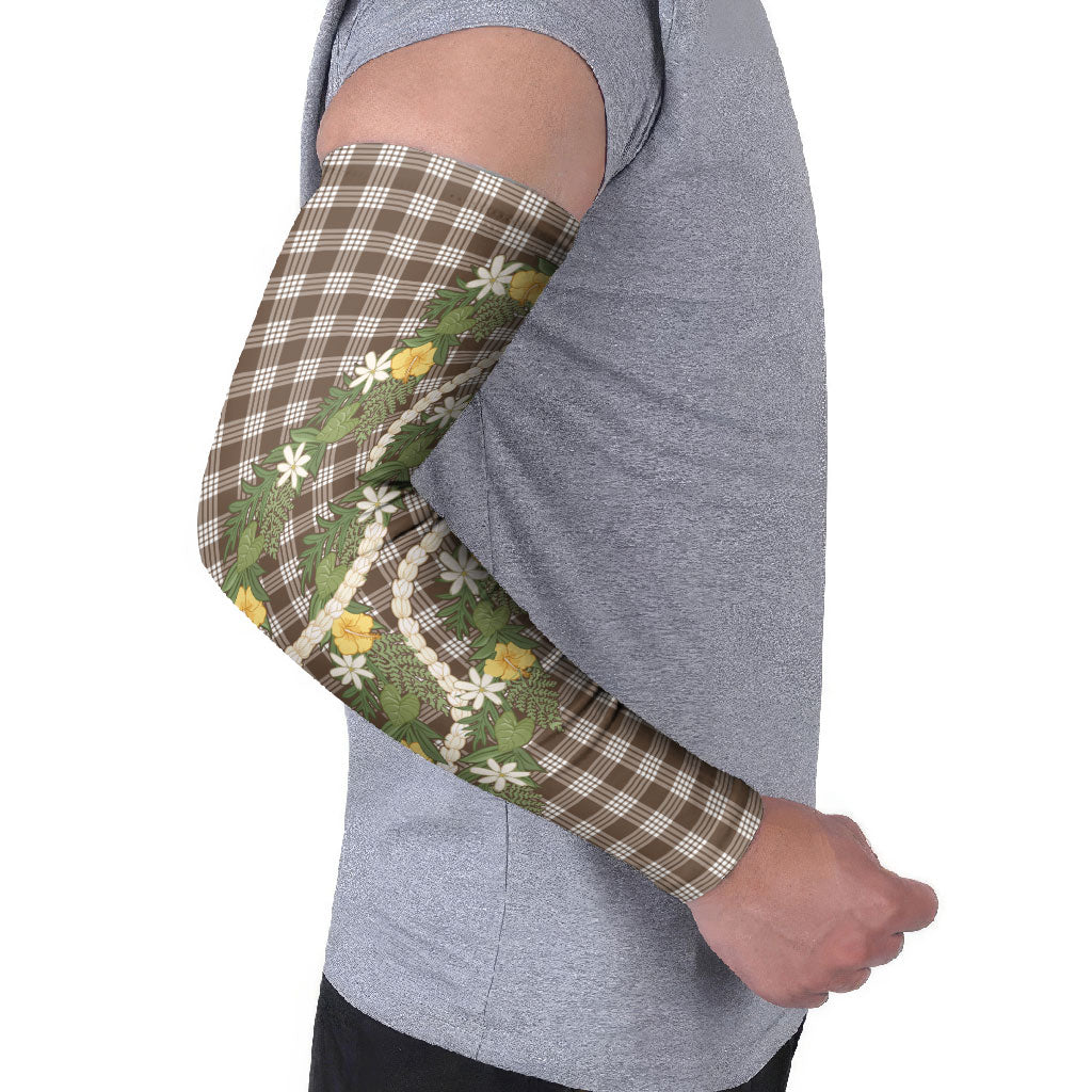 Aloha Puakenikeni Anthurium Pikake Lei Arm Sleeves Chocolate Hawaiian Palaka Pattern