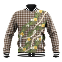 Aloha Puakenikeni Anthurium Pikake Lei Baseball Jacket Chocolate Hawaiian Palaka Pattern