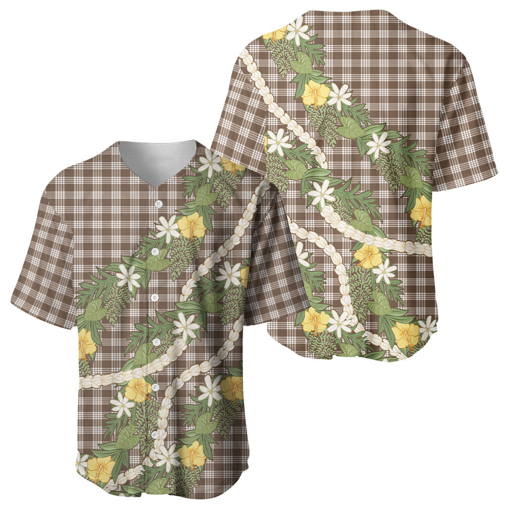 Aloha Puakenikeni Anthurium Pikake Lei Baseball Jersey Chocolate Hawaiian Palaka Pattern
