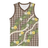 Aloha Puakenikeni Anthurium Pikake Lei Basketball Jersey Chocolate Hawaiian Palaka Pattern