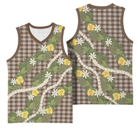 Aloha Puakenikeni Anthurium Pikake Lei Basketball Jersey Chocolate Hawaiian Palaka Pattern