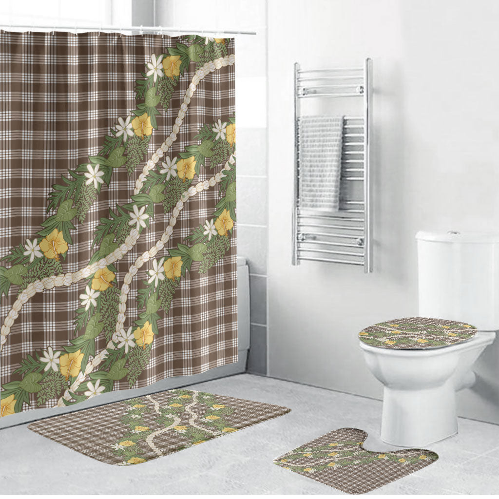 Aloha Puakenikeni Anthurium Pikake Lei Bathroom Set Chocolate Hawaiian Palaka Pattern