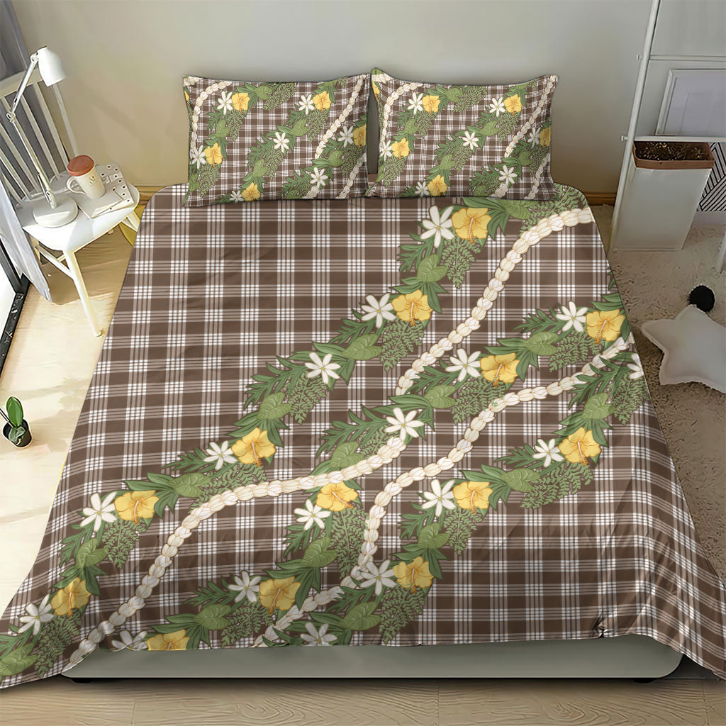 Aloha Puakenikeni Anthurium Pikake Lei Bedding Set Chocolate Hawaiian Palaka Pattern