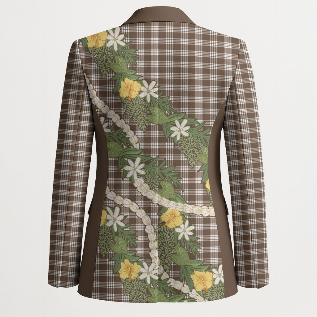 Aloha Puakenikeni Anthurium Pikake Lei Blazer Chocolate Hawaiian Palaka Pattern