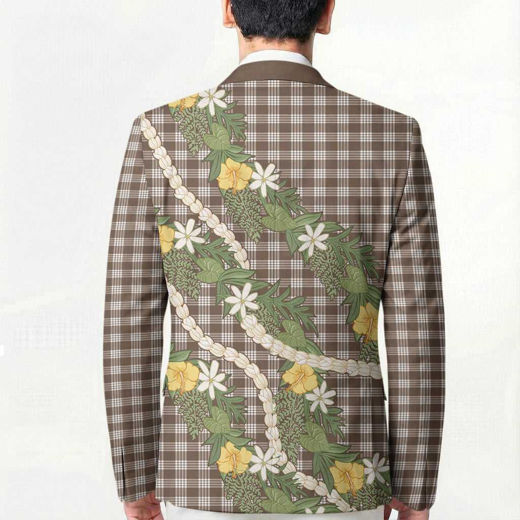 Aloha Puakenikeni Anthurium Pikake Lei Blazer Chocolate Hawaiian Palaka Pattern