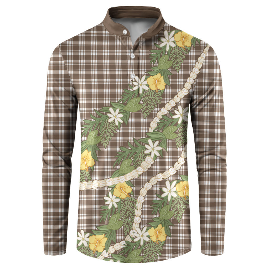 Aloha Puakenikeni Anthurium Pikake Lei Button Sweatshirt Chocolate Hawaiian Palaka Pattern