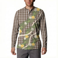 Aloha Puakenikeni Anthurium Pikake Lei Button Sweatshirt Chocolate Hawaiian Palaka Pattern