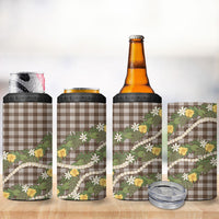 Aloha Puakenikeni Anthurium Pikake Lei 4 in 1 Can Cooler Tumbler Chocolate Hawaiian Palaka Pattern