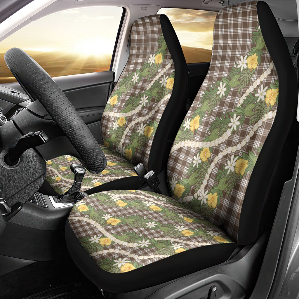 Aloha Puakenikeni Anthurium Pikake Lei Car Seat Cover Chocolate Hawaiian Palaka Pattern