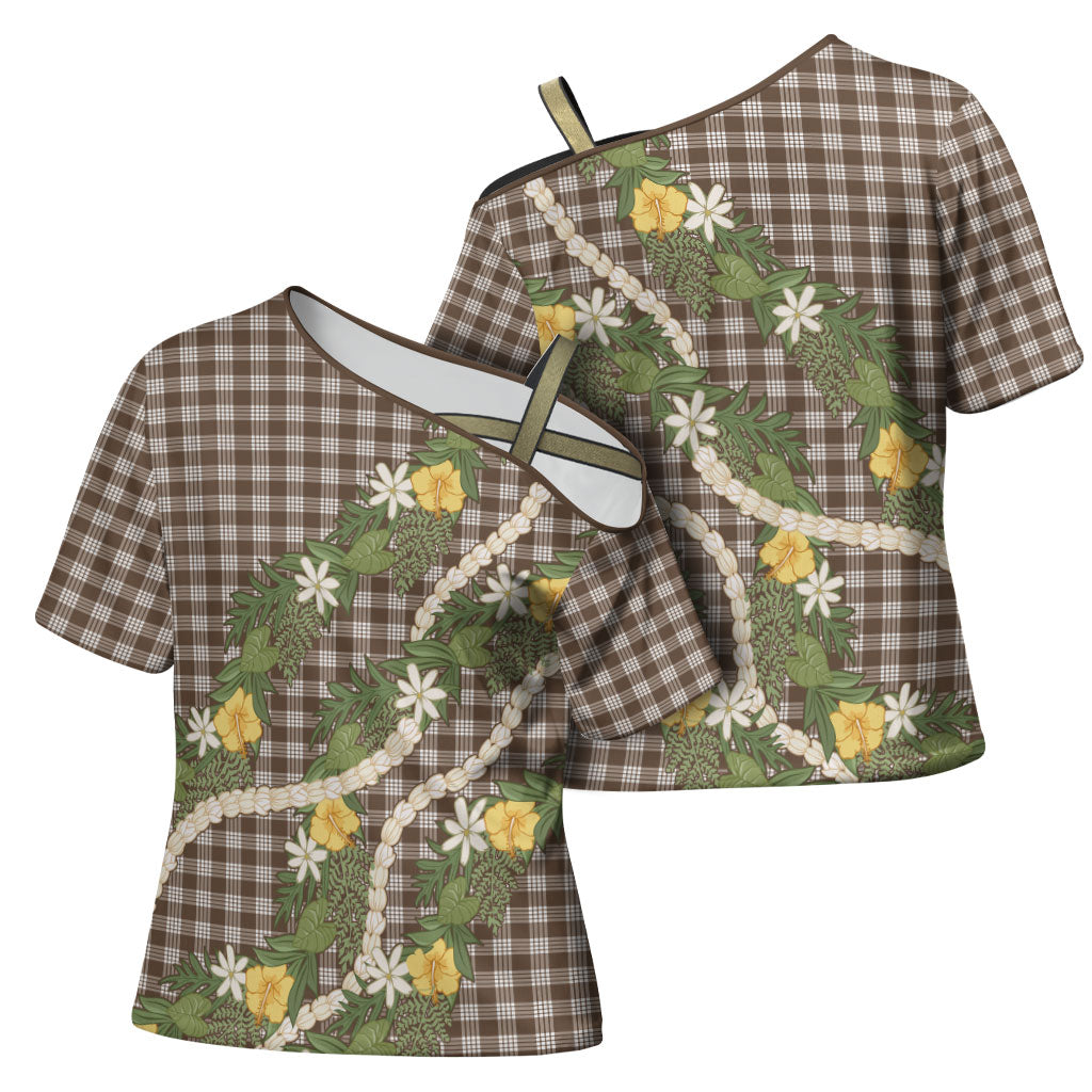 Aloha Puakenikeni Anthurium Pikake Lei Cross Shoulder Shirt Chocolate Hawaiian Palaka Pattern