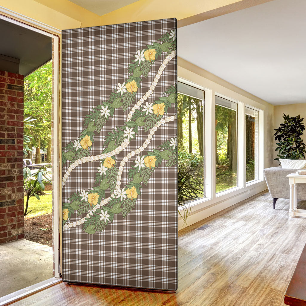Aloha Puakenikeni Anthurium Pikake Lei Door Cover Chocolate Hawaiian Palaka Pattern