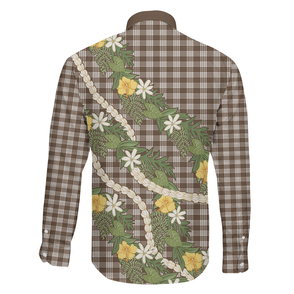 Aloha Puakenikeni Anthurium Pikake Lei Family Matching Long Sleeve Bodycon Dress and Hawaiian Shirt Chocolate Hawaiian Palaka Pattern