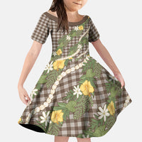 Aloha Puakenikeni Anthurium Pikake Lei Family Matching Mermaid Dress and Hawaiian Shirt Chocolate Hawaiian Palaka Pattern