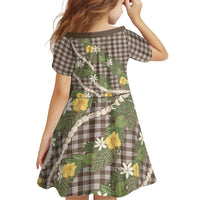 Aloha Puakenikeni Anthurium Pikake Lei Family Matching Off Shoulder Short Dress and Hawaiian Shirt Chocolate Hawaiian Palaka Pattern