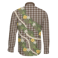 Aloha Puakenikeni Anthurium Pikake Lei Family Matching Off Shoulder Short Dress and Hawaiian Shirt Chocolate Hawaiian Palaka Pattern