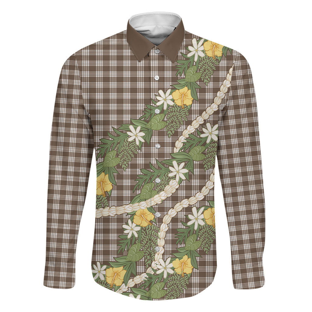 Aloha Puakenikeni Anthurium Pikake Lei Family Matching Puletasi and Hawaiian Shirt Chocolate Hawaiian Palaka Pattern