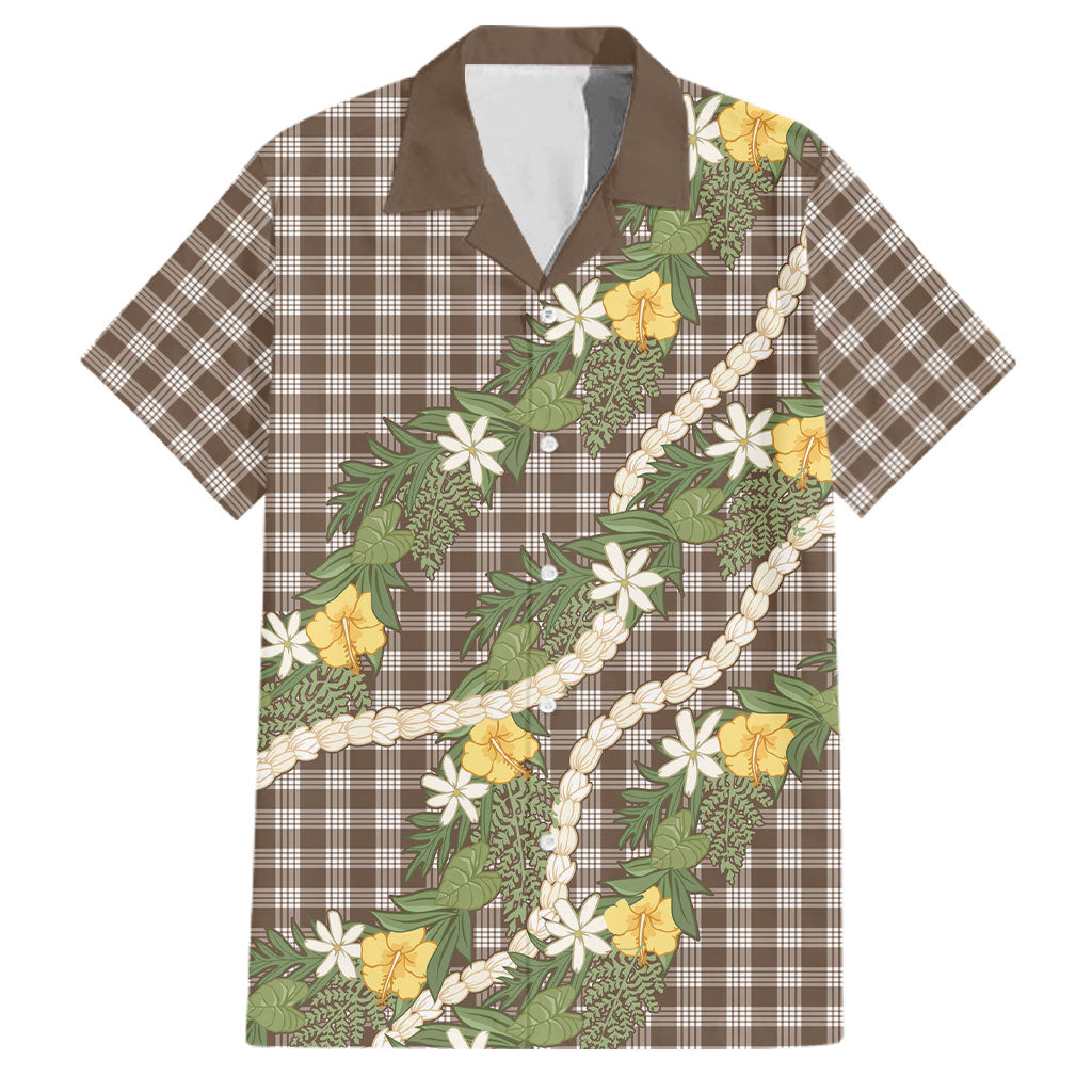 Aloha Puakenikeni Anthurium Pikake Lei Family Matching Summer Maxi Dress and Hawaiian Shirt Chocolate Hawaiian Palaka Pattern