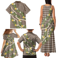 Aloha Puakenikeni Anthurium Pikake Lei Family Matching Tank Maxi Dress and Hawaiian Shirt Chocolate Hawaiian Palaka Pattern