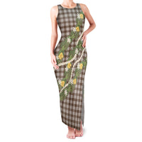 Aloha Puakenikeni Anthurium Pikake Lei Family Matching Tank Maxi Dress and Hawaiian Shirt Chocolate Hawaiian Palaka Pattern