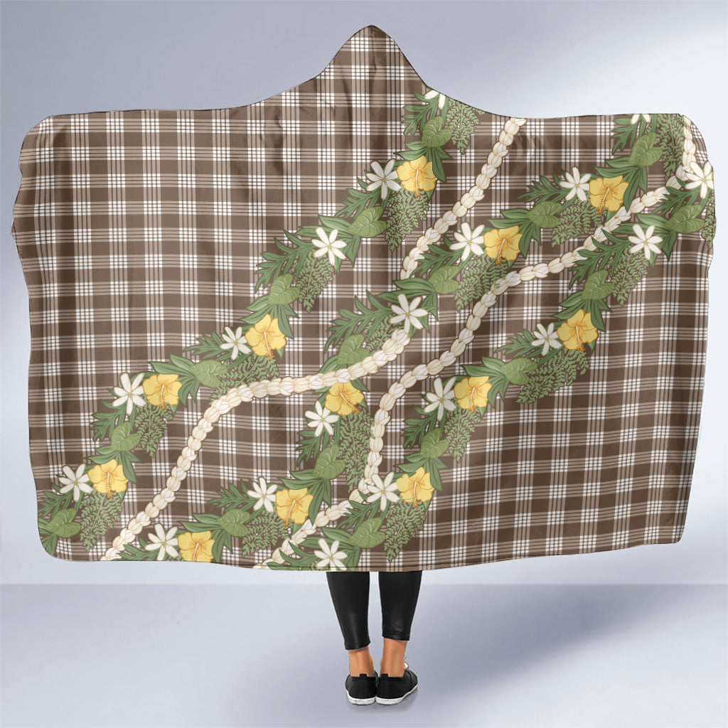 Aloha Puakenikeni Anthurium Pikake Lei Hooded Blanket Chocolate Hawaiian Palaka Pattern