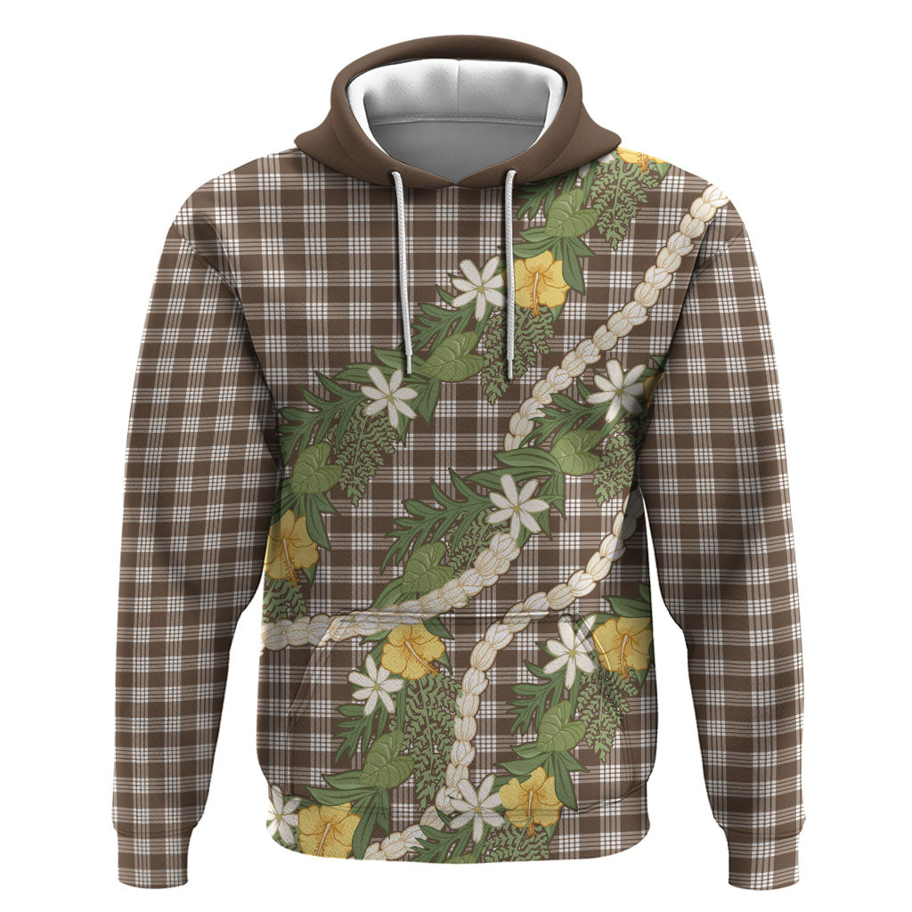 Aloha Puakenikeni Anthurium Pikake Lei Hoodie Chocolate Hawaiian Palaka Pattern