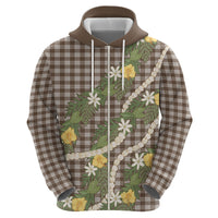 Aloha Puakenikeni Anthurium Pikake Lei Hoodie Chocolate Hawaiian Palaka Pattern