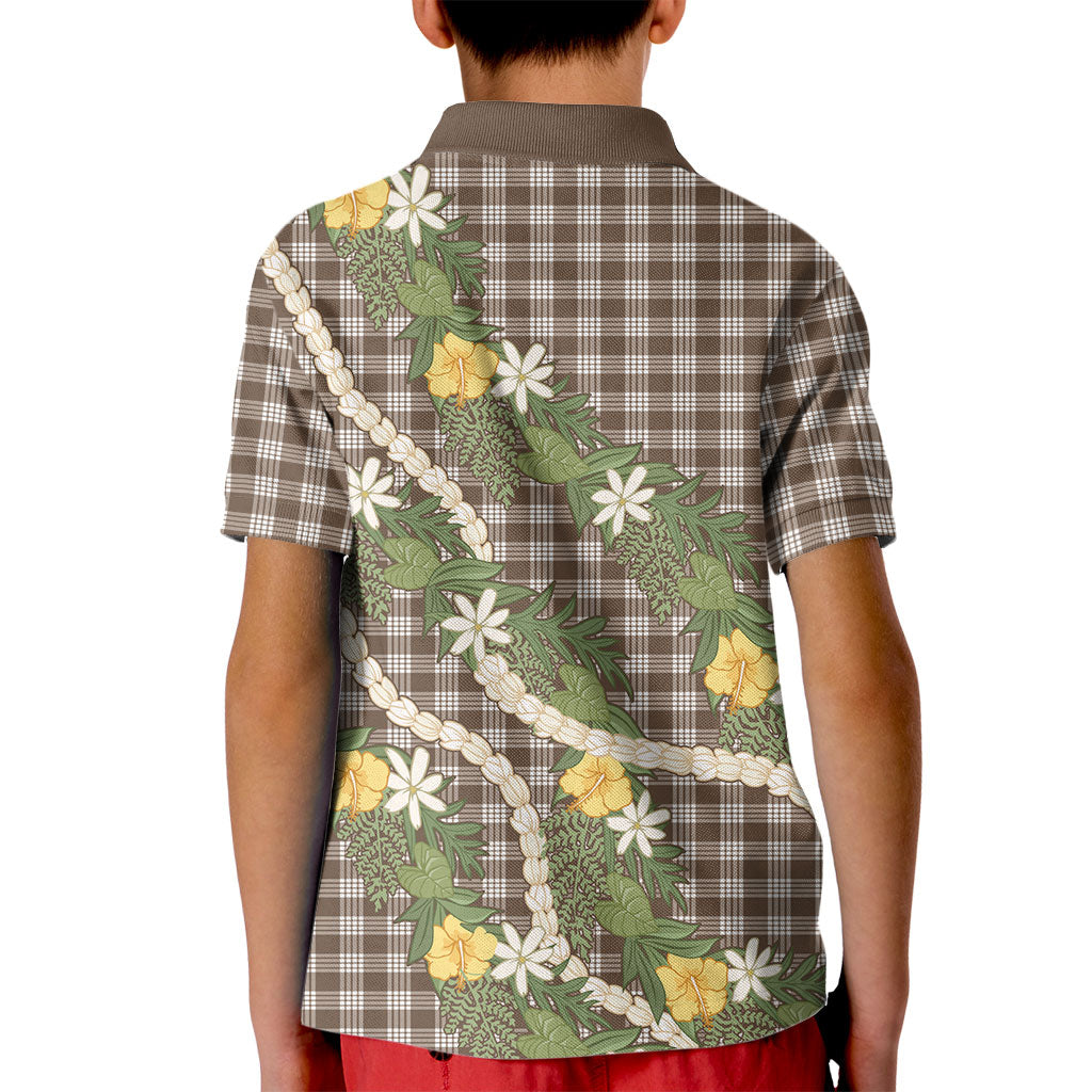 Aloha Puakenikeni Anthurium Pikake Lei Kid Polo Shirt Chocolate Hawaiian Palaka Pattern