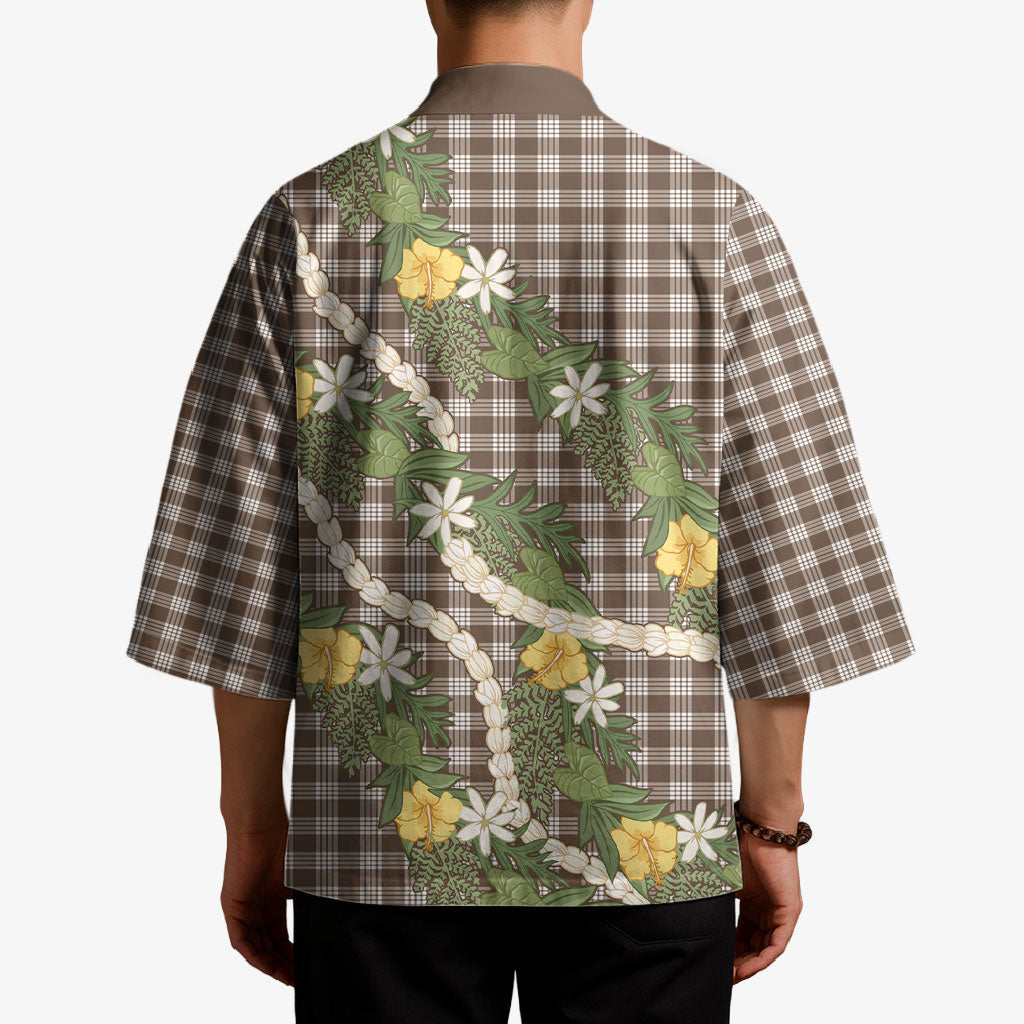Aloha Puakenikeni Anthurium Pikake Lei Kimono Chocolate Hawaiian Palaka Pattern