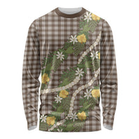 Aloha Puakenikeni Anthurium Pikake Lei Long Sleeve Shirt Chocolate Hawaiian Palaka Pattern