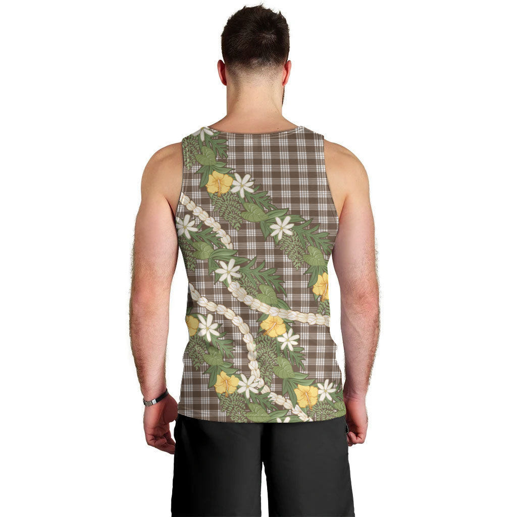Aloha Puakenikeni Anthurium Pikake Lei Men Tank Top Chocolate Hawaiian Palaka Pattern