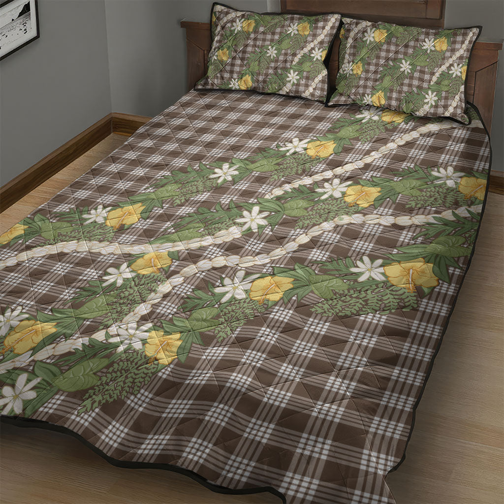 Aloha Puakenikeni Anthurium Pikake Lei Quilt Bed Set Chocolate Hawaiian Palaka Pattern