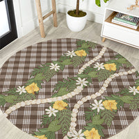 Aloha Puakenikeni Anthurium Pikake Lei Round Carpet Chocolate Hawaiian Palaka Pattern