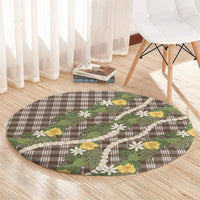 Aloha Puakenikeni Anthurium Pikake Lei Round Carpet Chocolate Hawaiian Palaka Pattern