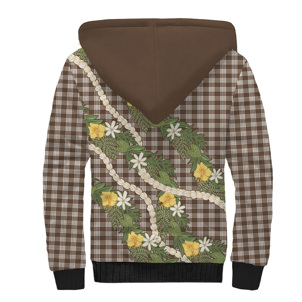 Aloha Puakenikeni Anthurium Pikake Lei Sherpa Hoodie Chocolate Hawaiian Palaka Pattern