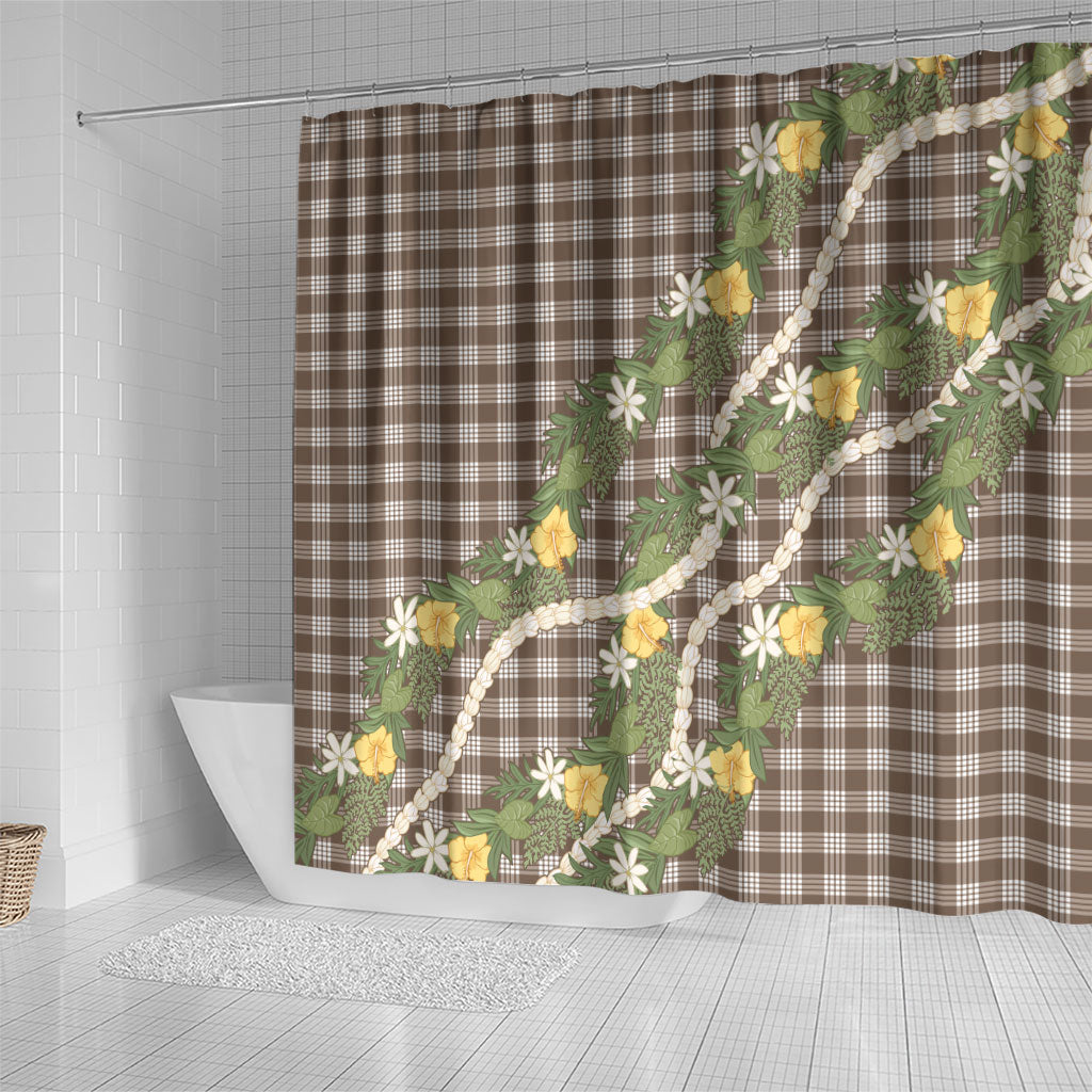 Aloha Puakenikeni Anthurium Pikake Lei Shower Curtain Chocolate Hawaiian Palaka Pattern