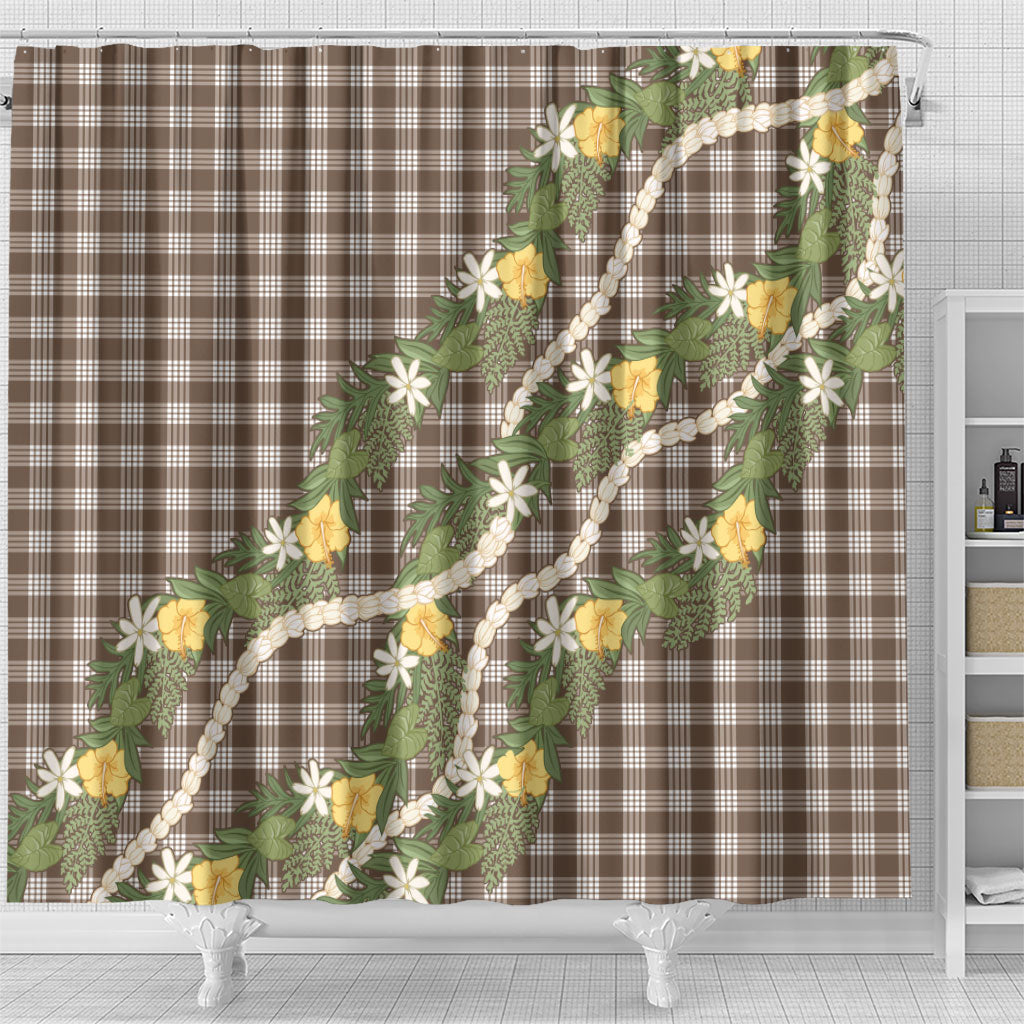 Aloha Puakenikeni Anthurium Pikake Lei Shower Curtain Chocolate Hawaiian Palaka Pattern