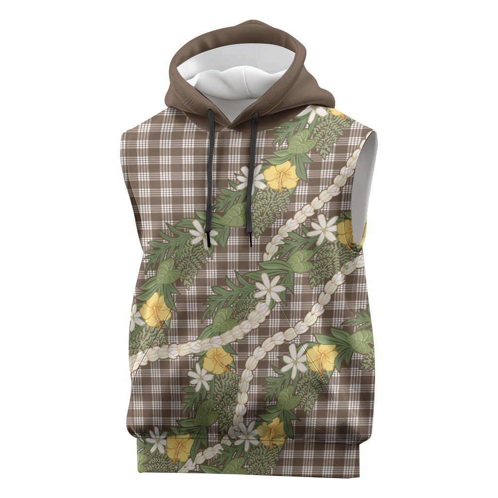 Aloha Puakenikeni Anthurium Pikake Lei Sleeveless Hoodie Chocolate Hawaiian Palaka Pattern LT9 Chocolate - Polynesian Pride