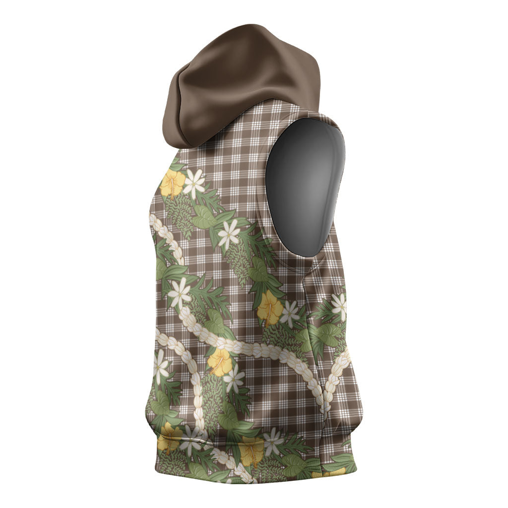 Aloha Puakenikeni Anthurium Pikake Lei Sleeveless Hoodie Chocolate Hawaiian Palaka Pattern