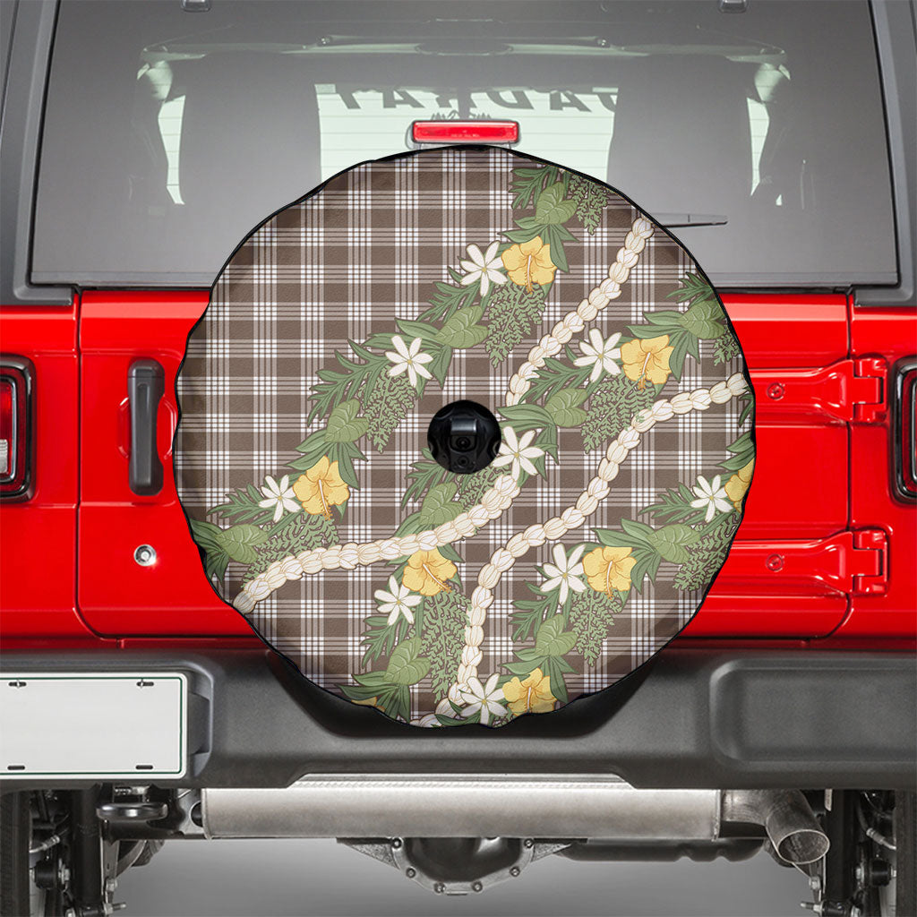 Aloha Puakenikeni Anthurium Pikake Lei Spare Tire Cover Chocolate Hawaiian Palaka Pattern
