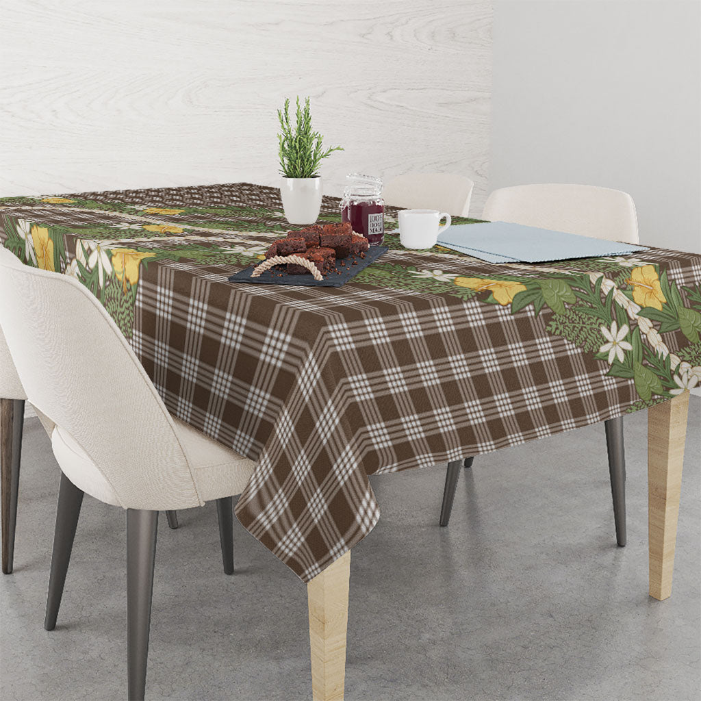 Aloha Puakenikeni Anthurium Pikake Lei Tablecloth Chocolate Hawaiian Palaka Pattern